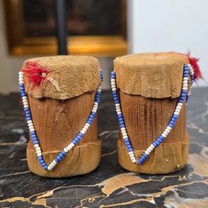 Indigenous-Style Beaded Drum Salt & Pepper Shakers Wood Suede Handmade